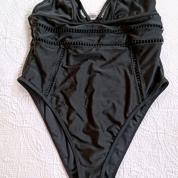 Women's One-Piece Swimsuit, Size L, Black - Picture 1 of 9